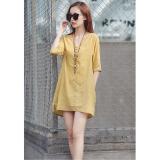 Đầm suông tay lỡ xẻ tà phong cách Hàn Quốc (Vàng)