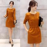 Đầm suông thắt eo cổ tròn bổ trụ cách điệu - DS41