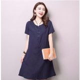Đầm suông xẻ tà cách điệu Nhà may Thu (Xanh đen)