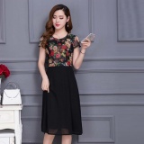 Đầm xòe chiffon cao cấp in 3D hoa mùa thu phối ren cao cấp