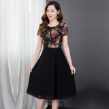 [HCM]Đầm xòe chiffon in hoa 3D cổ phối ren cột nơ duyên dáng