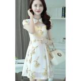 Đầm xòe cổ sen in hoa 3d