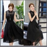 Đầm xòe cổ sơ mi phối lưới mozy mzd415