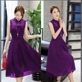 Đầm xòe cổ sơ mi phối lưới mozy mzd415.1