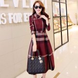 Đầm xòe kẻ caro dài tay - DX01 (Đỏ đô)