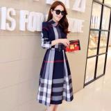 Đầm xòe kẻ caro dài tay Nhà may Thu (Xanh đen)