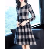 Đầm xòe kẻ caro xám khói cao cấp - DX33