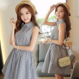 Đầm xòe sơ mi kẻ caro thắt nơ - dx12