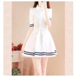 Đầm xòe sơ mi viền đen Hàn Quốc DX30 (Trắng)