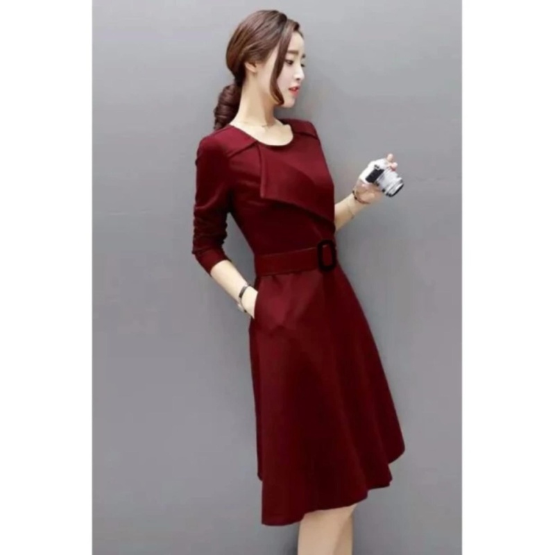 Nơi bán Đầm Xòe Tay Dài Cổ Tròn (Đỏ)