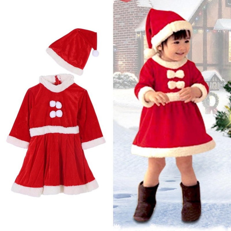 Nơi bán Fashion Kids Girls Christmas Costume Children Cute Xmas Suit Dress with Hat - intl