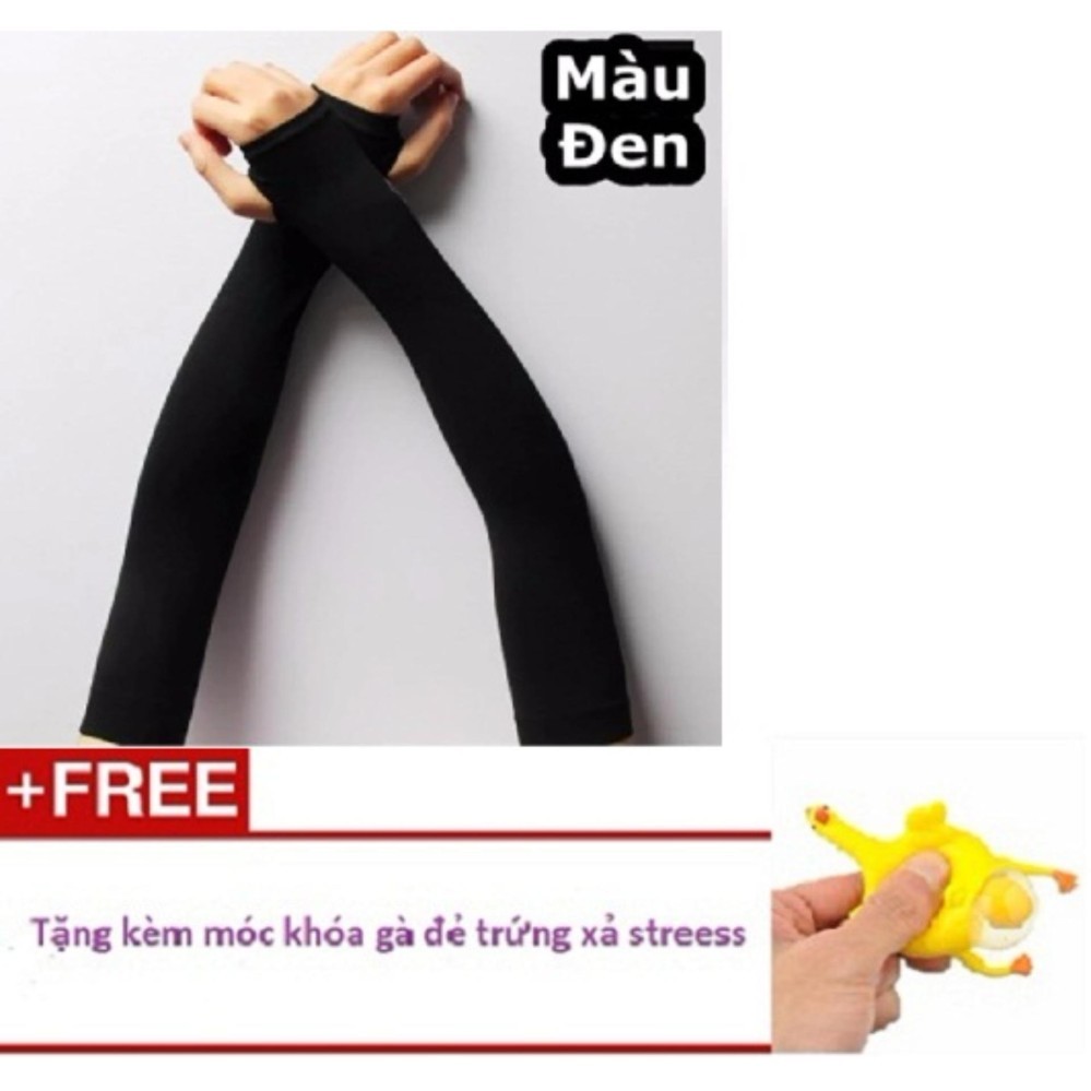 Găng tay xỏ ngón chống nắng, chống tia UV cao cấp, Let"slim đen + móc khóa gà đẻ trứng