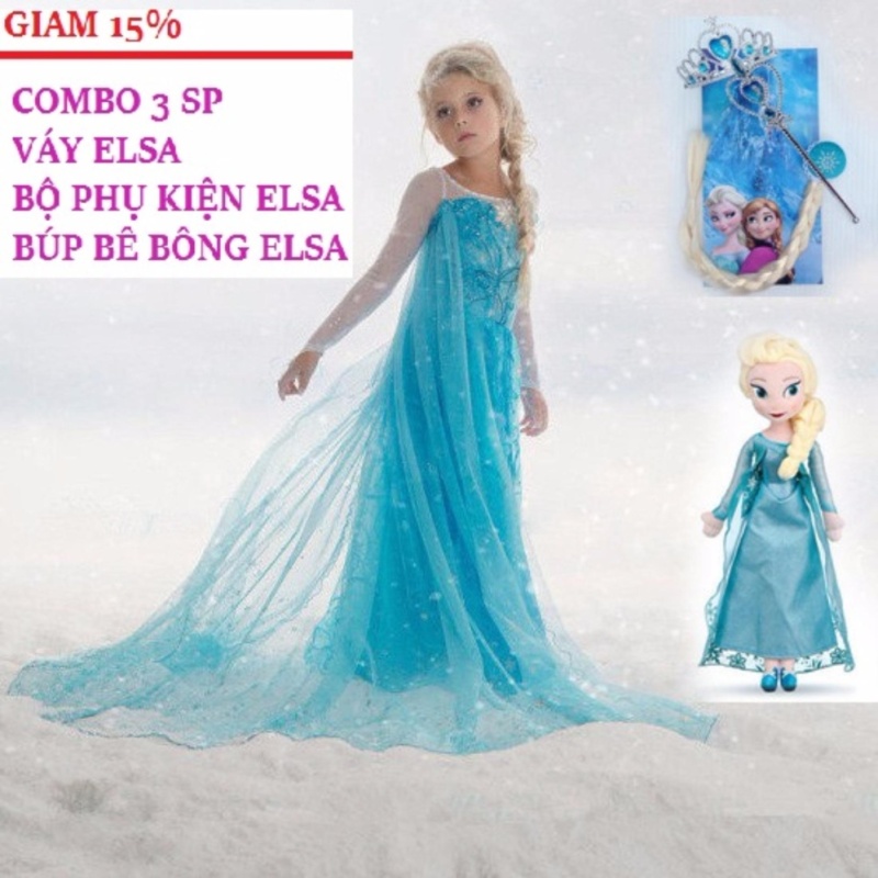 Nơi bán GIẢM 15% COMBO VÁY ELSA-BỘ TÓC VƯƠNG MIỆN GẬY PHÉP-BÚP BÊ ELSA