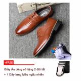 Giầy âu công sở tặng 2 đôi tất + 1 dây lưng màu ngẫu nhiên (nâu)