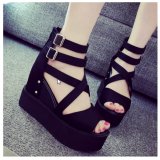 Giày sandal nữ đế xuồng quai chéo cao 11cm phong cách Hàn Quốc S040 (Đen)