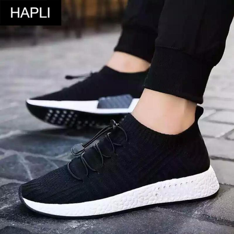 Giày sneaker nam cổ chun SIÊU HOT, cột dây trang trí kiểu HÀN QUỐC HAPLI - NewNMD06 (đen vạch đen)