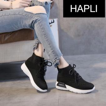 Giày sneaker nữ buộc dây cổ chun AORUN - HAPLI (đen)  