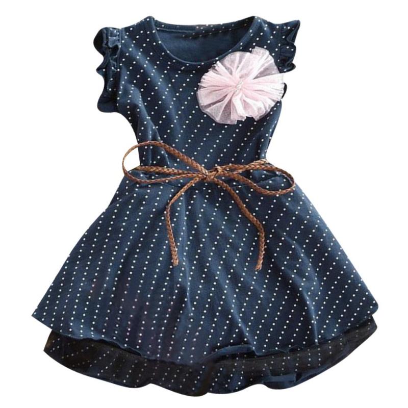 Nơi bán Girls Short Sleeve Polka Dots Flower Dress (Dark Blue) - intl