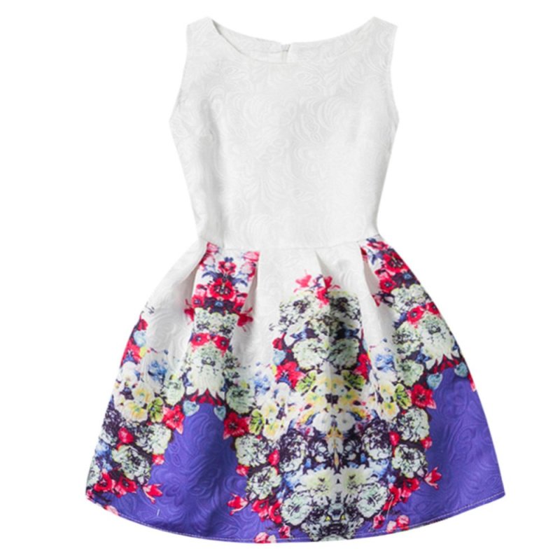 Nơi bán Girls Sleeveless Flower Printed Princess Dress (Blue) - intl