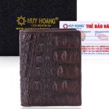 HL2703 - Bóp nam Huy Hoàng da cá sấu kiểu đứng gai lưng màu nâu đất
