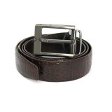 HL4214 - Dây nịt nam da cá sấu Huy Hoàng đầu kim màu nâu đất