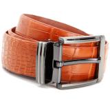 HL4760 - Dây nịt nam da cá sấu Huy Hoàng nguyên con bụng bản lớn đầu kim màu vàng