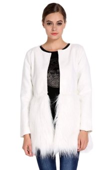 Hot ! New Warm Faux Fur wool Blend Hem Stitching Plush O-Neck Winter Coat For Women Tops Outerwear Women\'s Clothing...