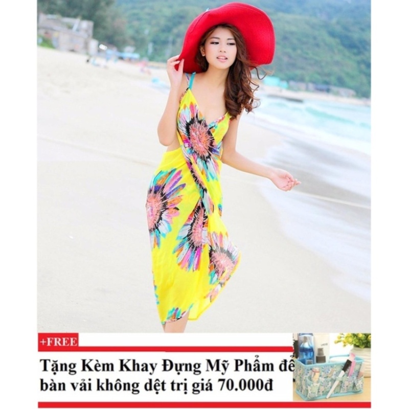 Nơi bán Khăn choàng voan hoa hướng dương ( vàng)+ Tặng kèm khay đựng mỹ phẩm để bàn