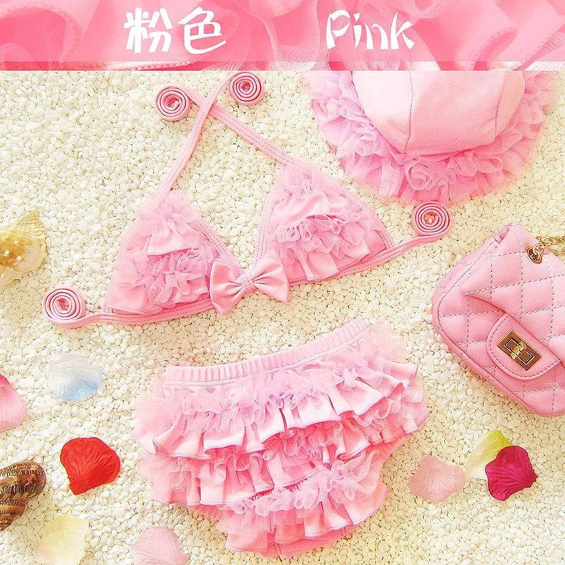 Nơi bán Kids Bikini Costumes Baby Cute Three-piece Split Swimming Suit -
Pink