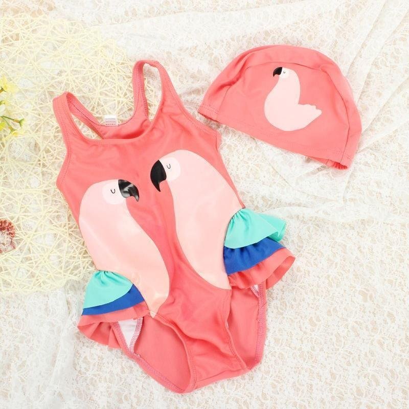 Nơi bán Kids One Piece Swimsuit Cartoon Animal Printed Swimwear with Cap - Watermelon Red - intl