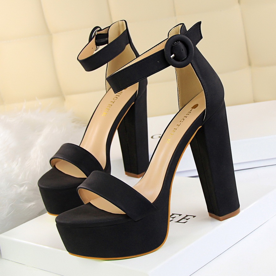 Giày sandal nữ gót tròn mũi tròn giày sandal cao gót nữ đế xuồng giày cao gót 13.5cm 5.3inch plus size cao gót nữ 7p
