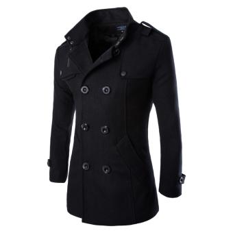 Men's Double Breasted Trench Coats Black - intl  