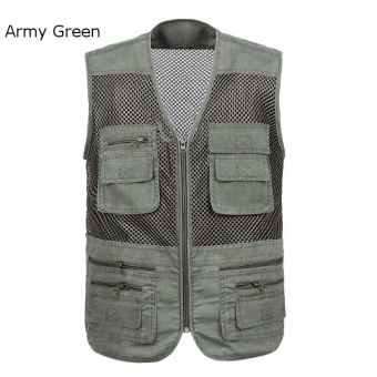 Men's Leisure Breathable Mesh Multi-functional Quick Dry Outdoor Fishing Vest Army Green - intl  