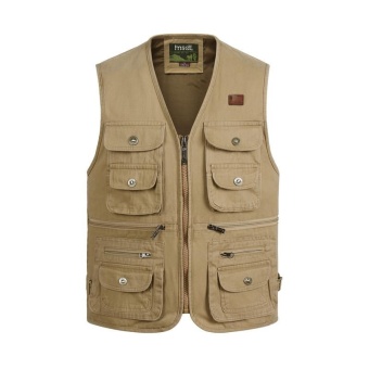 Men's Outdoor Photography Fishing Multi-pocket Tactical Functional Cotton Sleeveless Vest Khaki - intl  