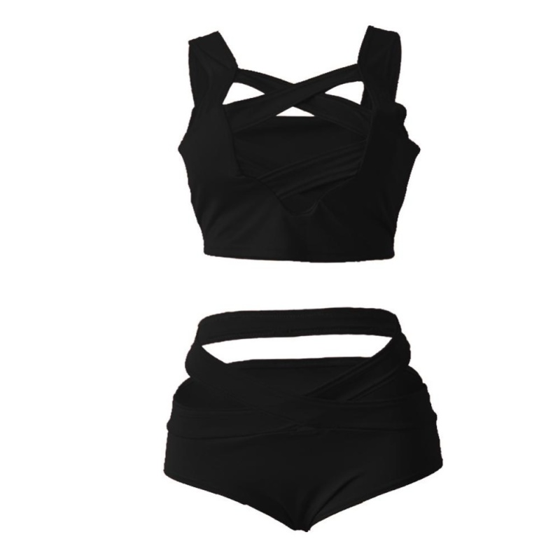 Nơi bán moonar pure color cross bandage hollow bikini suit women beachwear travel summer swimwear bathing suit ( black ) - intl