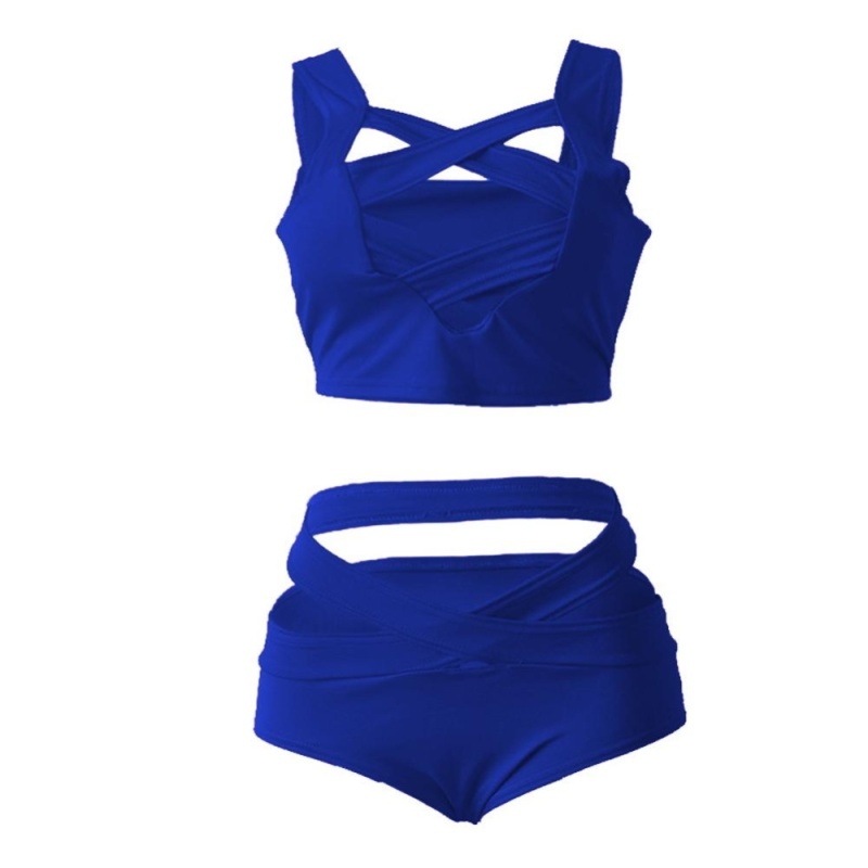 Nơi bán moonar pure color cross bandage hollow bikini suit women beachwear travel summer swimwear bathing suit ( royal blue ) - intl