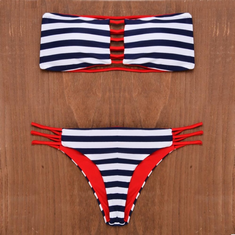 Nơi bán Moonar Retro Women Hollow Swimsuit Push Up Bikini Set Print Swimwear Strapless Padded Bra Beach Bathing Suits ( Red ) - intl