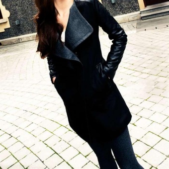 New Fashion Korean Style Women Clothes Winter Woolen Warm V-neck Long Coat C399 Color Black - intl  