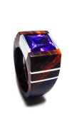 Nhẫn chế tác từ gỗ Cẩm Lai cẩn bạc I và đá Topaz