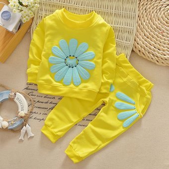 PAlight Little Girls Sunflowers Suit Shirt +Pants Set (Yellow) - intl  