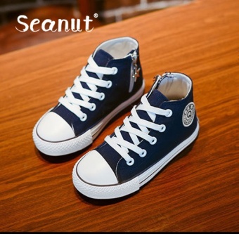 Seanut Children's Cloth Shoes Sports Shoes Lace-Up Sneakers(Dark Blue) - intl  