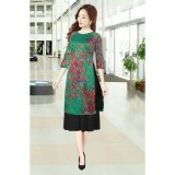 Set áo dài cách tân gấm thun kèm chân váy