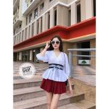 Set áo peplum buộc nơ eo và chân váy xoè