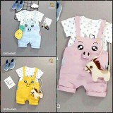 Sét áo yếm hình chú lợn 100% cotton co dãn 4c cho bé 8-18kg