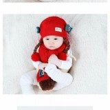 Set Mũ len tóc giả có khăn cho bé từ 6-24 tháng