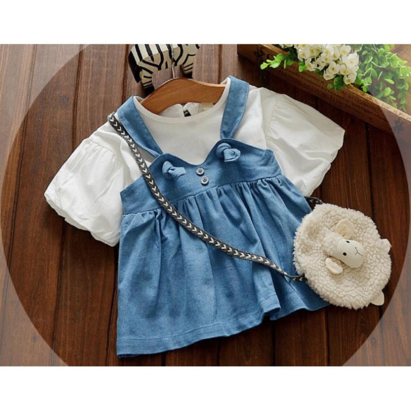 Nơi bán Set váy yếm bò+áo trắng bé gái đáng yêu