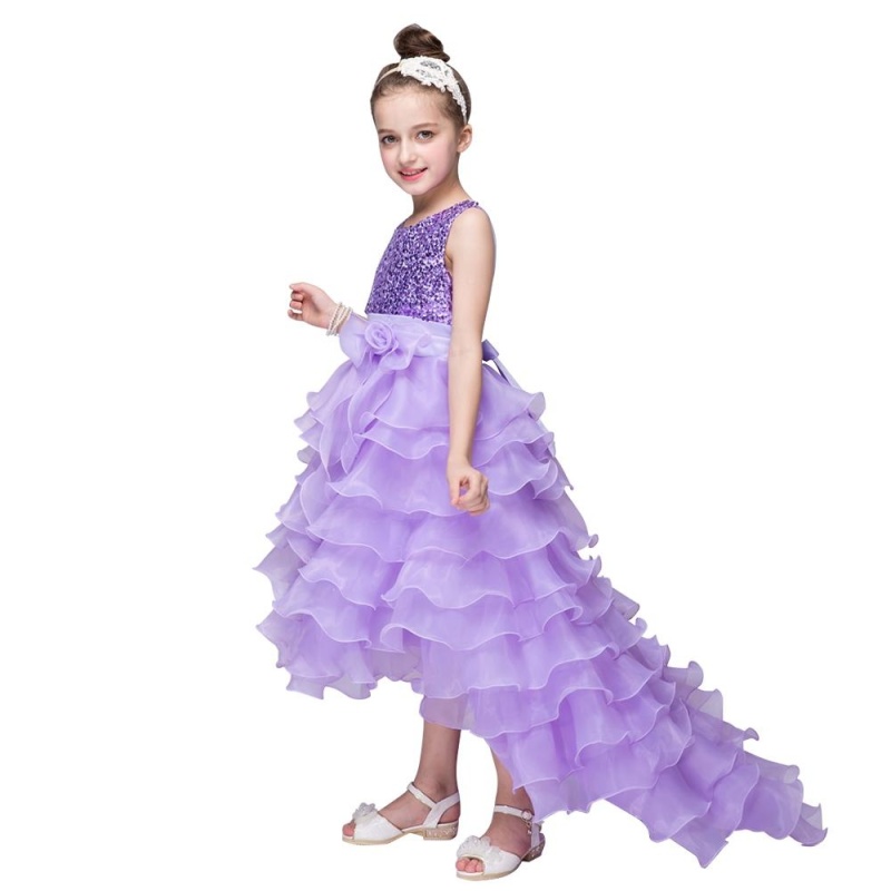 Nơi bán Spring Season Organz Stitching With Sequins Formal Style Layered Dress For Girls(Purple) - intl