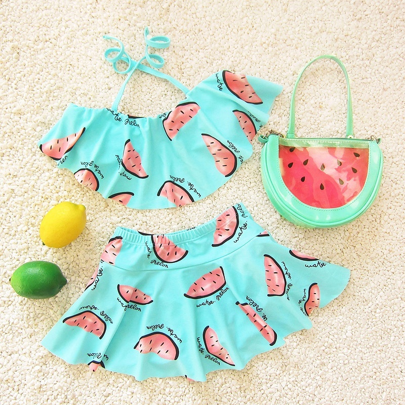 Nơi bán Summer Fashion Girls' Swimwear Cartoon Watermelon Parttern Children's Swimming Skirt Kids Swimwear - Sky Blue - intl