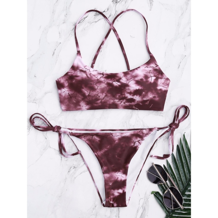 Hình ảnh Tie Dye Criss Cross Tied Bikini Set - intl