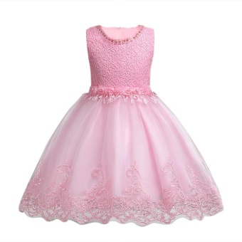 Toddler Girls Baby Pink Tutu Dress Flower Pearl Lace Mesh Dress for Wedding - intl  